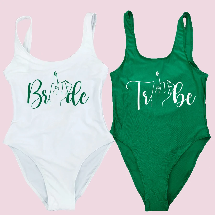 Bachelor Party Swimwear Wedding Ring One-Piece Swimsuit Women Team Bride Tribe Bathing Suit Bodysuit Low Back Swimming Suit