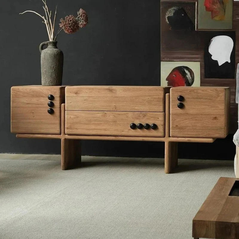 A  Medieval  creative solid wood TV cabinet household log color modern simple living room locker