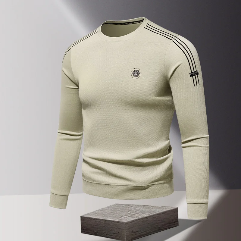 Spring Autumn Men\'s Clothing Long Sleeve Round Neck Printing Contrast Color Pullover Striped T-shirt Casual Boyfriend Tops