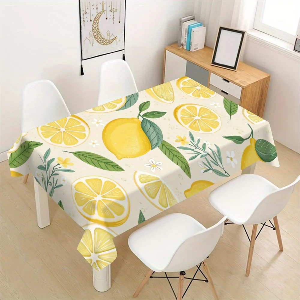 Lemon Slice Fruit Pattern Tablecloth Waterproof Dining Table Cover for Kitchen Cafe Home Decor