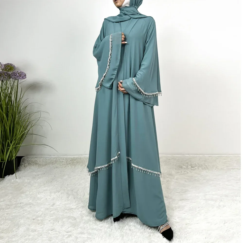 Ramadan Kebaya Chiffon Kimono 2 Piece Abaya Set Turkey Islam Dress Muslim Sets Abayas For Women Robe Femme Musulmane Kaftan 2024
