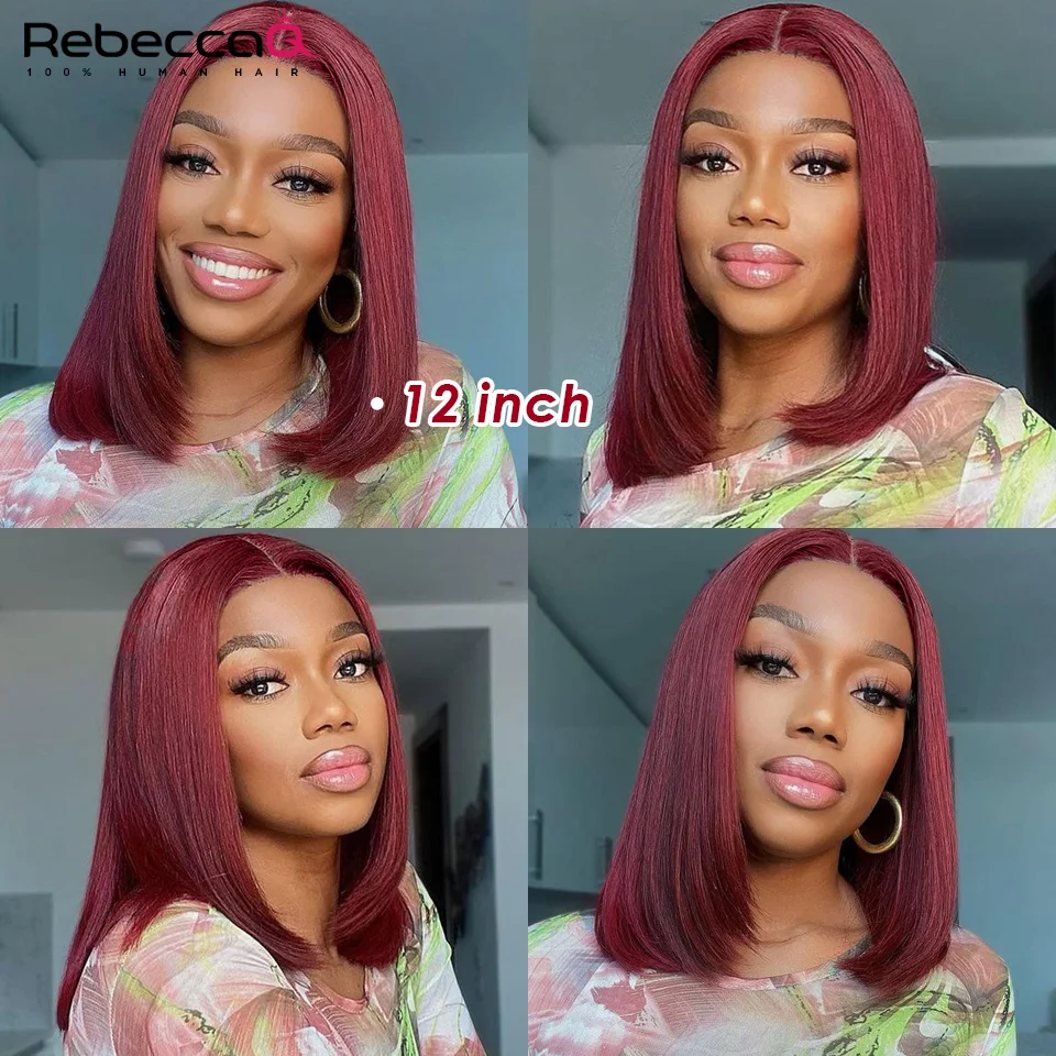 Burgundy HD Transparent Lace Front Human Hair Wigs 99J Red Straight 13x6x1 Lace Front Wig For Women Pre Plucked Highlight  Wig