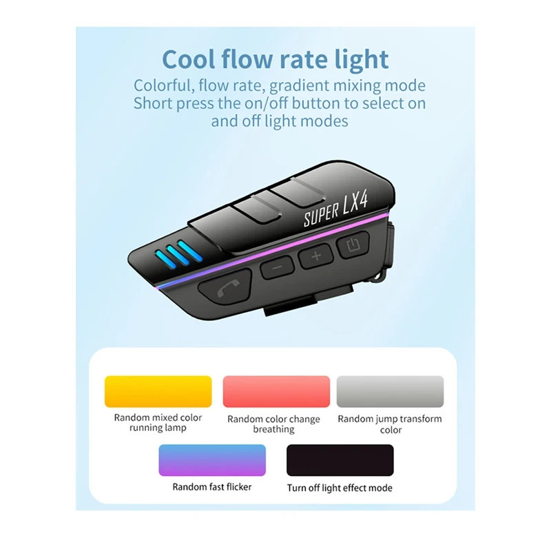 LX4 บลูทูธชุดหูฟังติดหมวกกันน็อครถจักรยานยนต์ไร้สายแฮนด์ฟรีกันน้ําสเตอริโอป้องกันการรบกวนหูฟังสีดําทนทาน