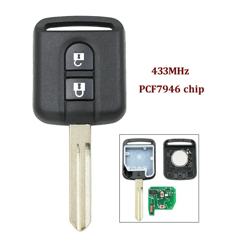 2 Button 433Mhz ID46 PCF7946 Chip Remote Car Key For Nissan Elgrand X-TRAIL Qashqai Navara Micra Note NV200 Car Key