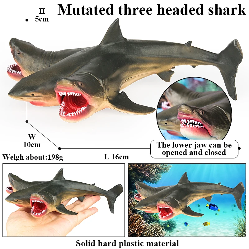 Oenux Savage Marine Sea Overlord 3 Headed Shark Megalodon Action Figure Ocean Animals Big Shark Fish Model PVC Cool Toy Kid Gift
