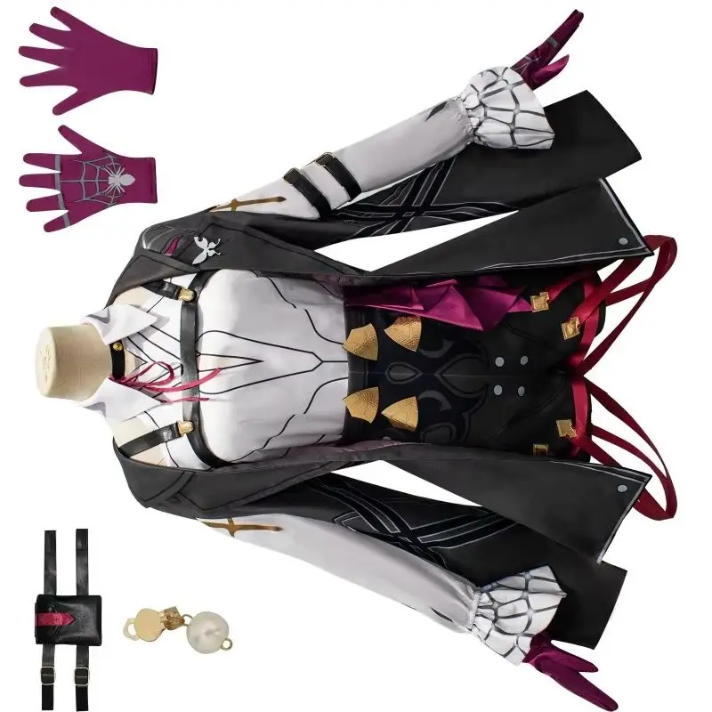 Black And White Cropped Jacket Costume Set With Layered Skirt Contrast Cuffs And Waist Details For Adult Cosplay Stage Events