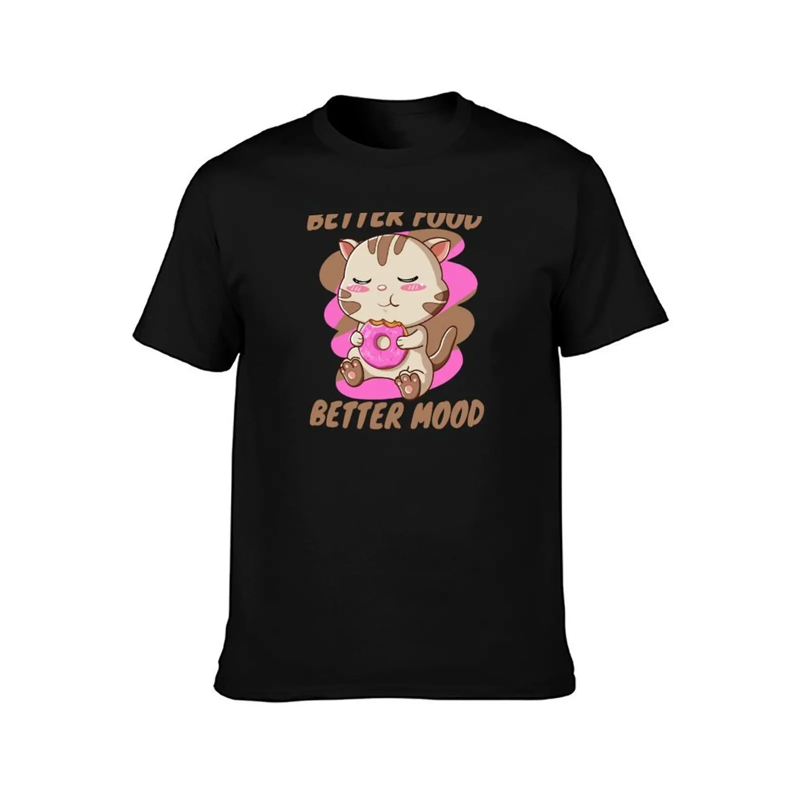 Better Food Better Mood - Cat Eat Healthy Foods T-Shirt, Summer Casual Cotton Tee, Oversized Streetwear Tops, Unisex Men Women