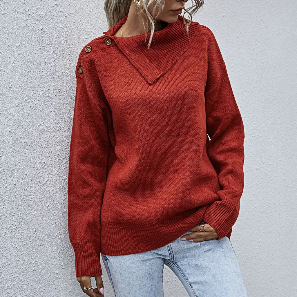 Solid Color Women Basic Thermal Underwear Tops Warm Knit Sweater 2024 Autumn Winter Long Sleeve Button Half Open Collar Jumpers