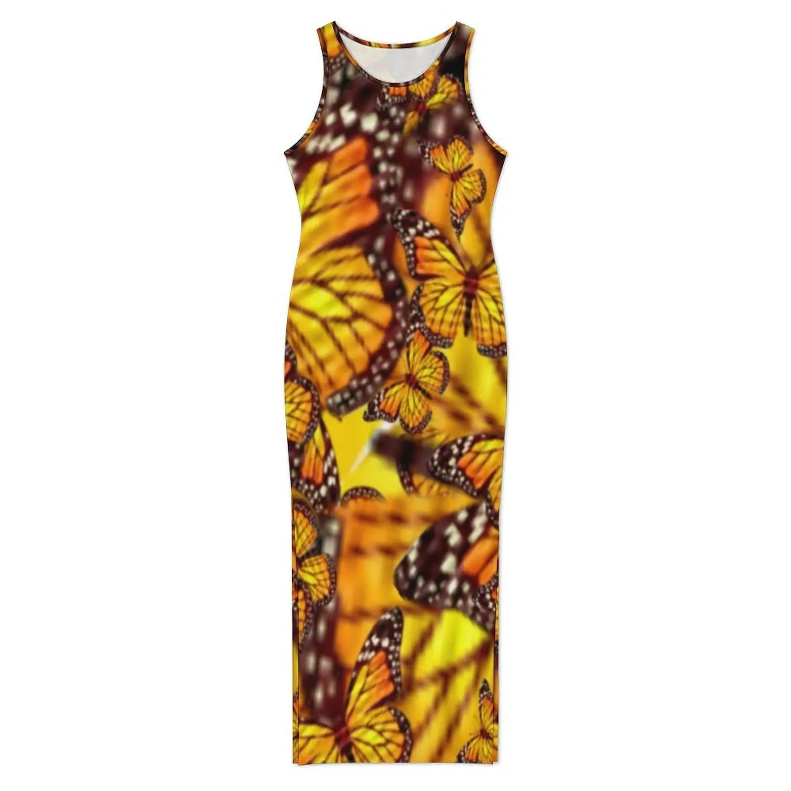 Yellow Butterfly Dress Sleeveless Abstract Animal Print Street Fashion Maxi Dresses Cute Bodycon Dress Women Big Size Clothing