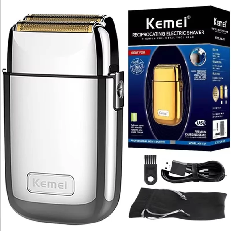 Kemei Tx1 Rechargeable Metal Housing Pro Electric Shaver For Men Hair Beard Electric Razor Bald Shaving Machine Finishing Fade