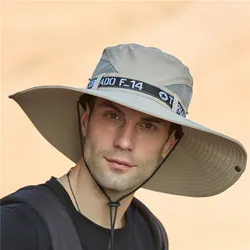 Summer Bucket Hat for Men Breathable Hiking Hat Male Anti-UV Sun Hats Women Outdoor Fishing Wide Brim Cowboy Bonnet Hat Caps