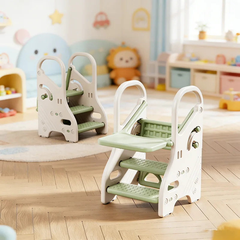 Montessori Children Step Stool 2-in-1 Adjustable Kids Stairs with Table Non-Slip Training Sensory Basic Skills Games Toys Stools