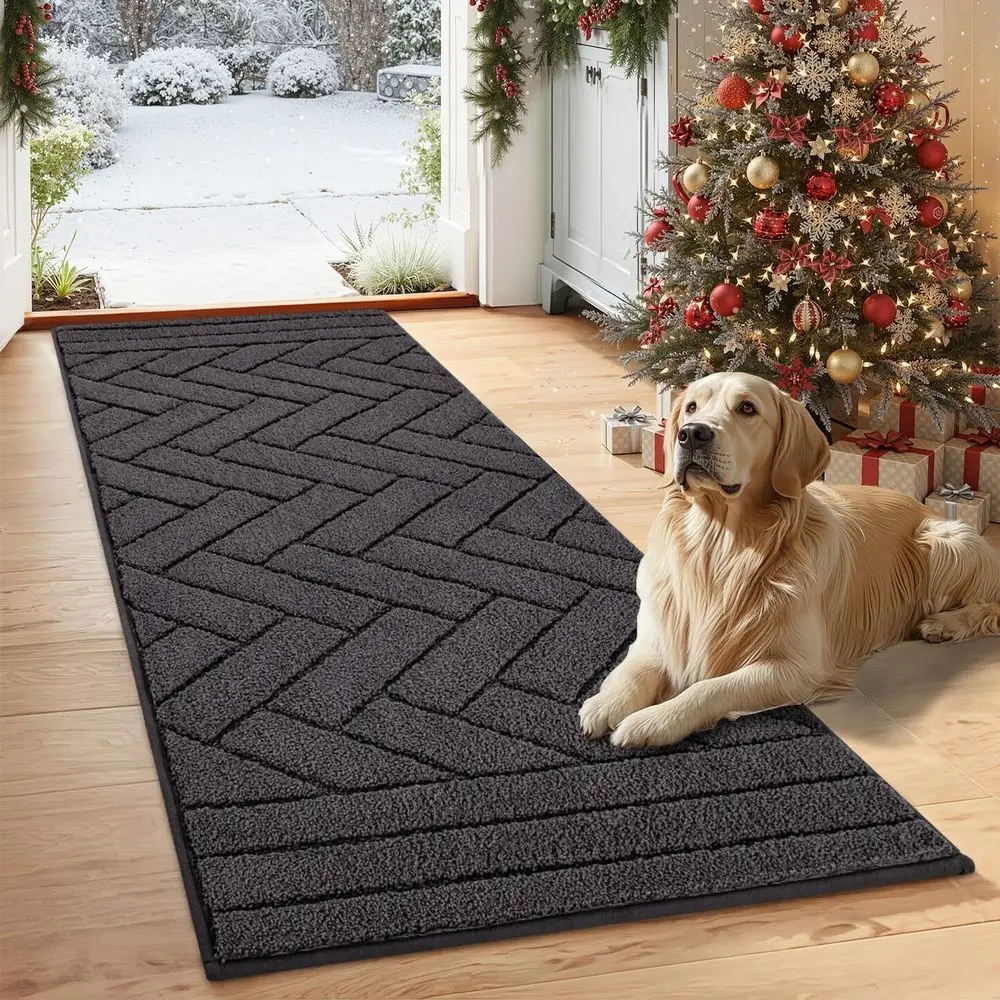

Absorbs Moisture Dirt Non-Slip Washable Mud Mat for Dogs, Rubber Backing, Pet Rug or Entryway, Mud Dog Paws, Patio, 24x59, Charc
