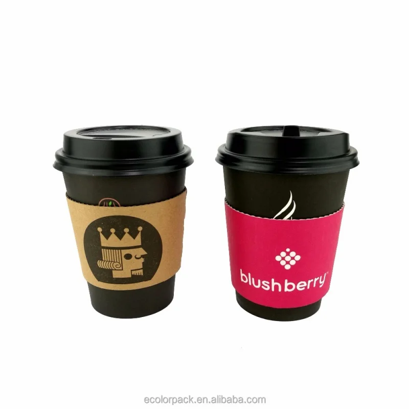 Customized productCustom Printed disposable black 8 12 16 oz paper coffee cup sleeve