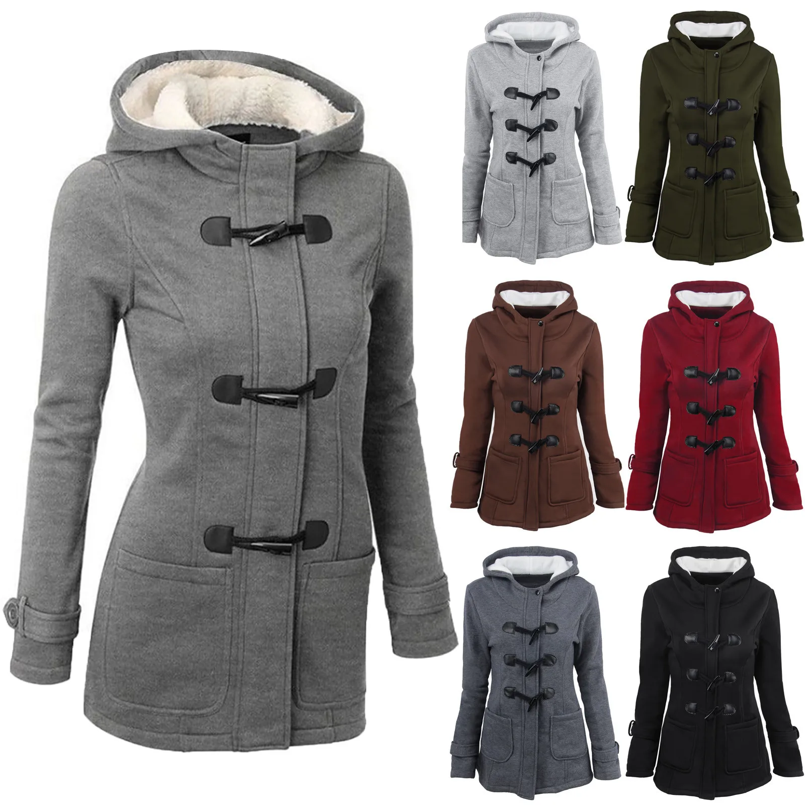 

Women Basic Jackets 2024 Camel Coat Spring Autumn Women's Overcoat Zipper Horn Button Outwear Jacket Female Hooded Coat