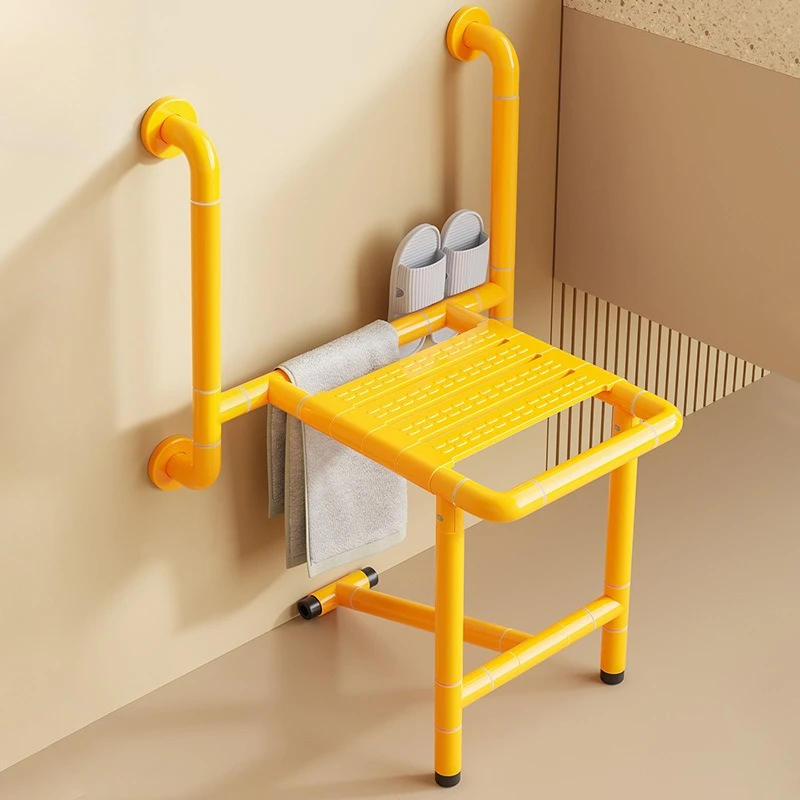 Folding Shower Seat Wall Mounted Bathroom Chairs Safety Bath Stool Chair, Stainless Steel, with Support Legs, Load of 350 Lbs,