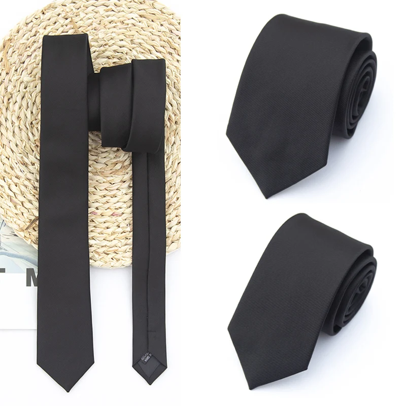 6cm,7cm,8cm Luxury Black Ties for Men Solid Color Jacquard Neck Tie Daily Wear Cravat Business Groom Wedding Party Accessories