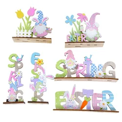 Easter Decorations Wooden Signs DIY Wood Craft for Spring Easter Rabbit Flower Gnome Ornament Desktop Centerpieces Decor Sign
