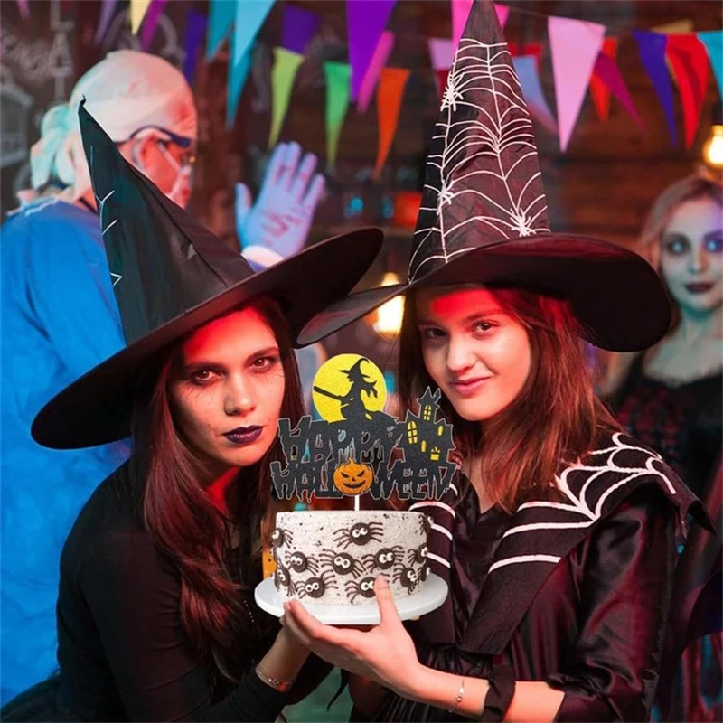 Baking DIY Party Decoration Supplies,Happy Halloween Cake Topper Flags Black Witch Castle Pumpkin Cupcake and Cake Topper view 3