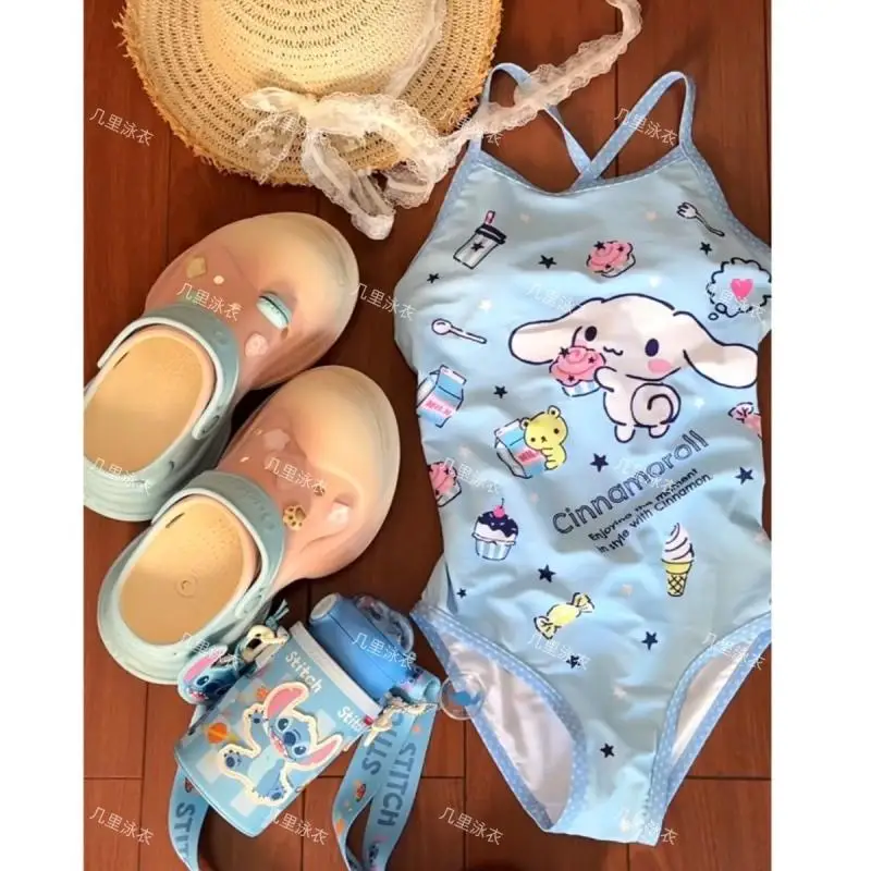 ملابس سباحة سانريو سينامورول، بيكيني رياضي ملتصق للفتيات، وسادة صدر لحمام السباحة الرئيسية، نمط داخلي نحيف، نمط العطلة