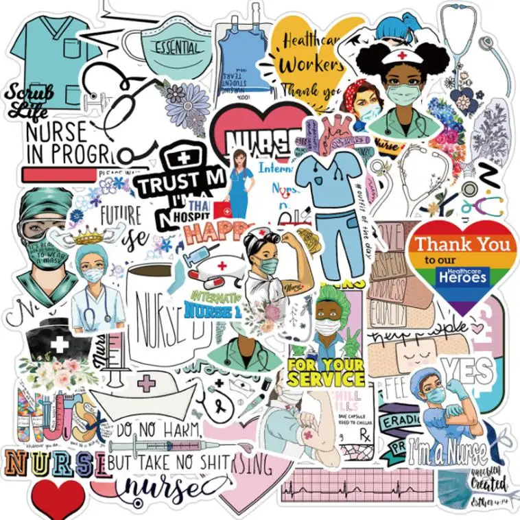 

10/30/50pcs International Nurses Day Cartoon Graffiti Stickers Waterproof Scrapbook Travel Suitcase Laptop Decal Decor Stickers