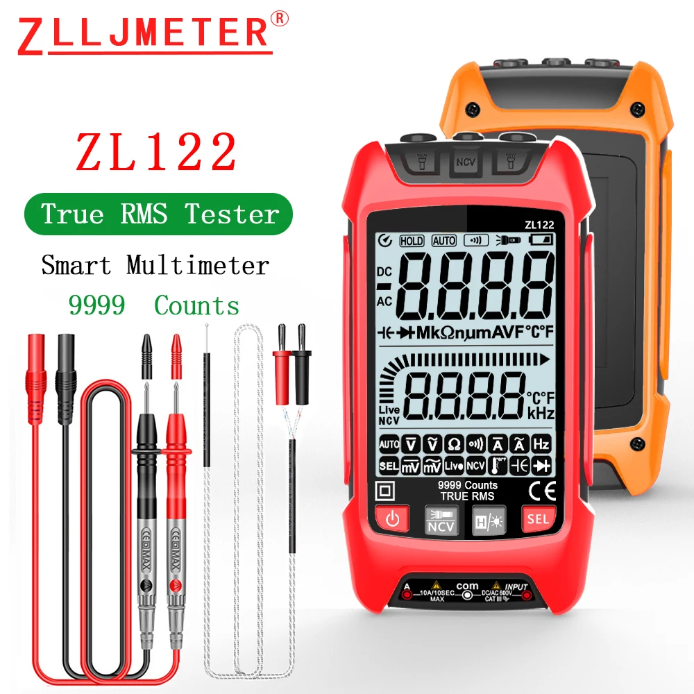 ZLLJMETER cyfrowy tranzystor multimetru Smart Testers 9999 zlicza True RMS automatyczny opór elektryczny miernik pojemności Temp.