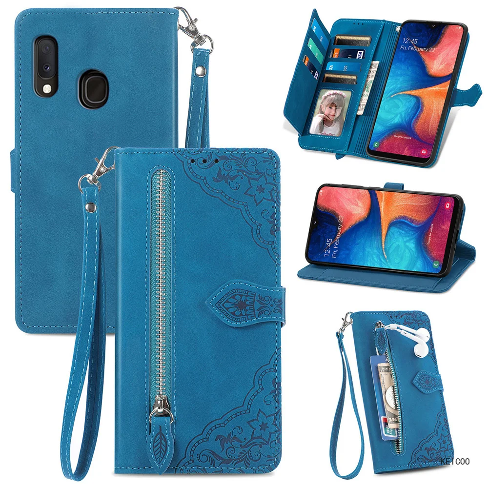 For Samsung Galaxy A5 A8 A10E A20E Note 20 Ultra Plus 2018 Cases Solid Color Card Insertion Wallet Zipper Flip Cover Phone Shell