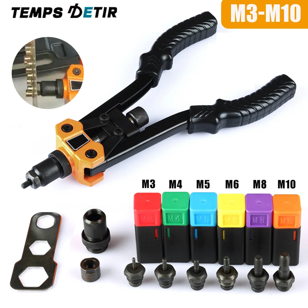 Portable Manual Rivet Nut Gun,M3/M4/M5/M6/M8/M10 Mandrels Adapter,Insert Hand Threaded Rivet Tool,Home Riveting Tools, DIY