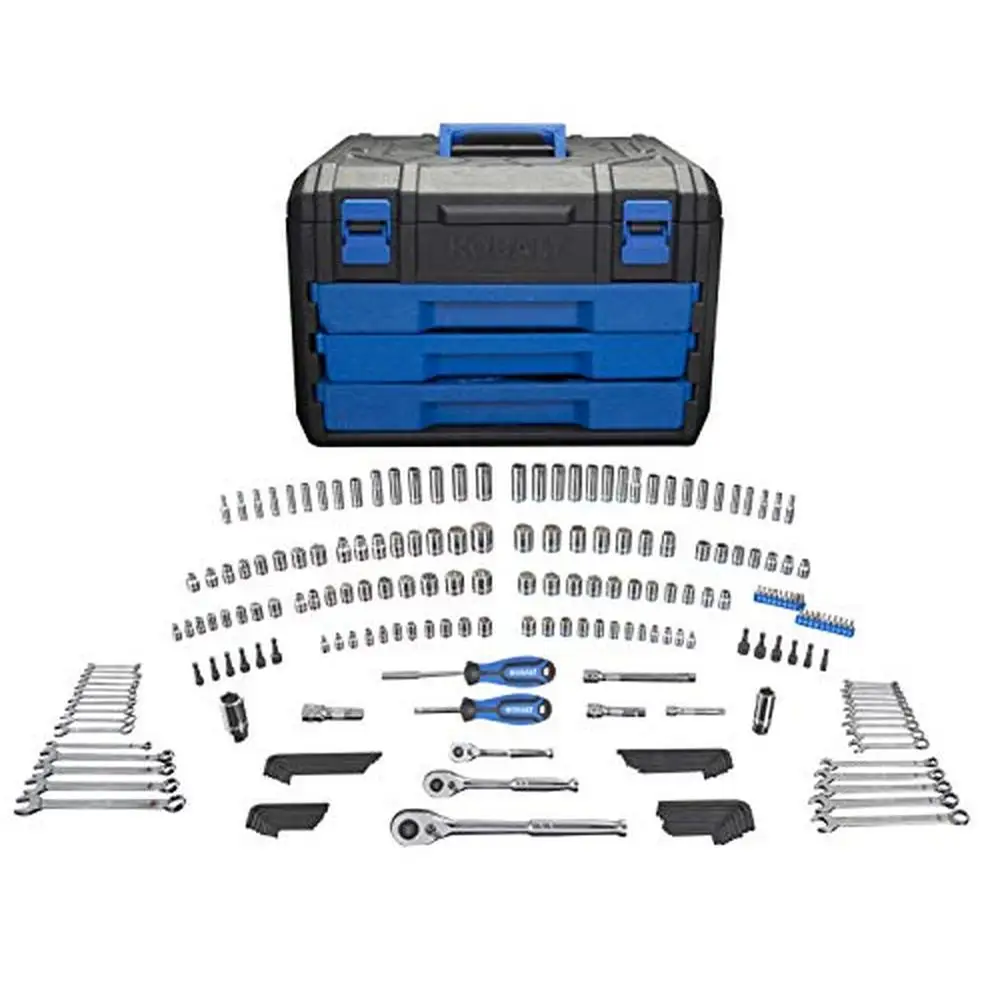 Conjunto de ferramentas mecânicas 227 peças caixa padrão métrica 86756 metal nova caixa kit chaves bits