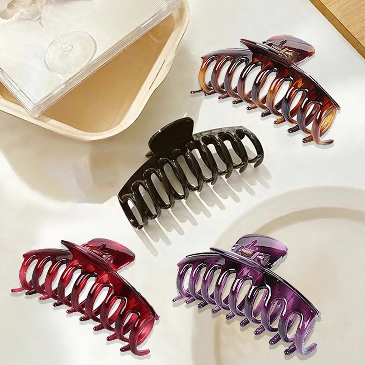 4PCS Women's Multi-Color Resin Flower Simple and Fashionable French Elegant Hair Clip
