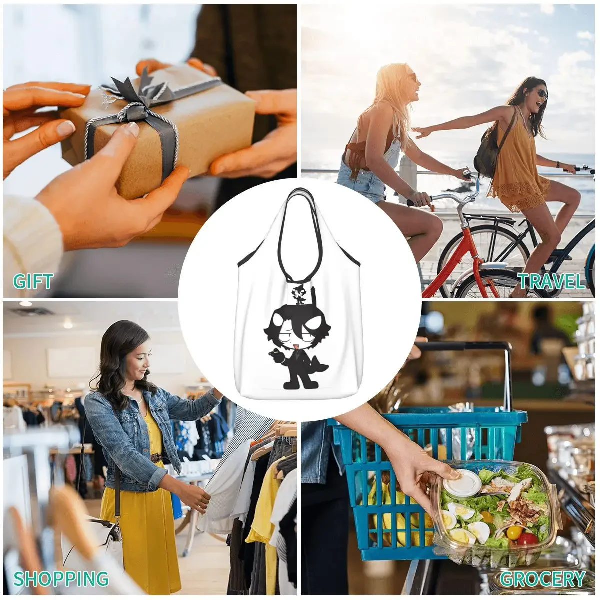 Idate Portable Tote Shopping Bags Reusable Shopper Bag Grocery Handbag Shoulder Bag