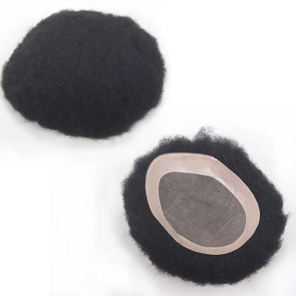

Teraman Afro Curl Toupee for Black Man 7x9''Fine Mono PU Hairpiece 4mm Human Hair Systems Male Capillary Prosthesis Men Hair