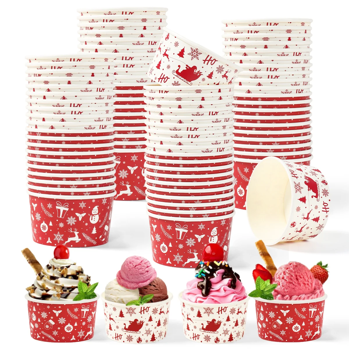 عيد الميلاد 8 أوقية وعاء الورق أكواب الآيس كريم وعاء للاستعمال مرة واحدة عيد ميلاد سعيد زينة للمنزل 2025 نافيداد ناتال نويل السنة الجديدة 2026 #3