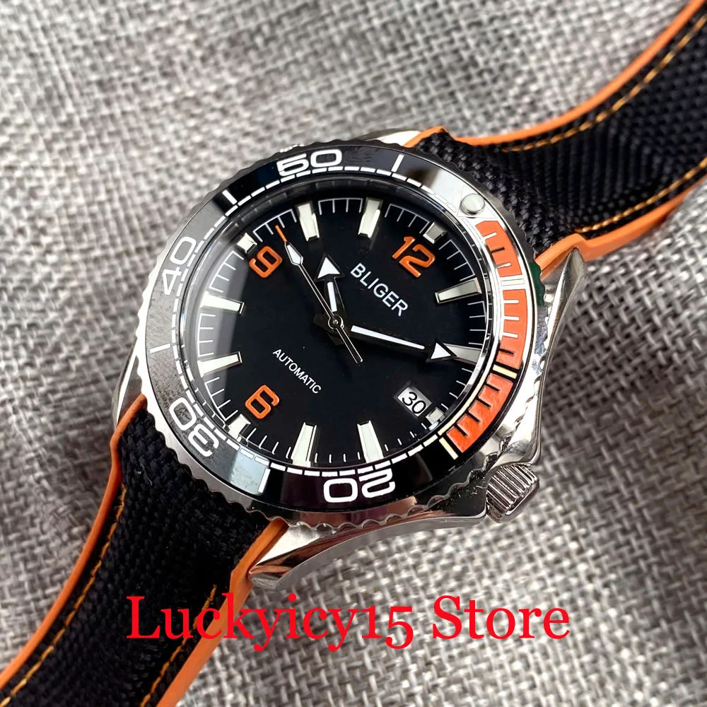 Bliger Mechanische Voor Mannen Horloge 41Mm NH35 Miyota 8215 Mingzhu Automatische Beweging Zilver Kleur Case Saffierglas Keramische Bezel