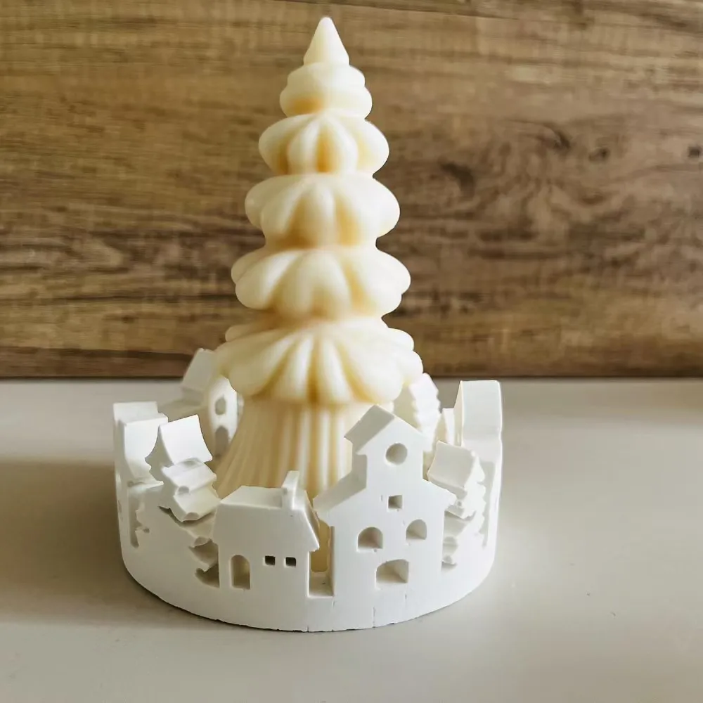 Castiçal Silicone Molde, DIY Gesso Derramando Resina Epóxi Molde De Armazenamento, Casa Feriado Artesanato Ornamentos, Casa Da Árvore De Natal