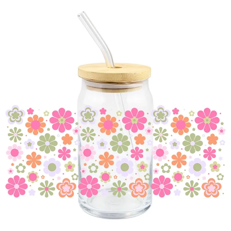 Art Flowers UV DTF Wrap Transfer Stickers Fashion Trend Design DTF Wrap For 16OZ Glasses Cups Mugs Decal Easy To Use