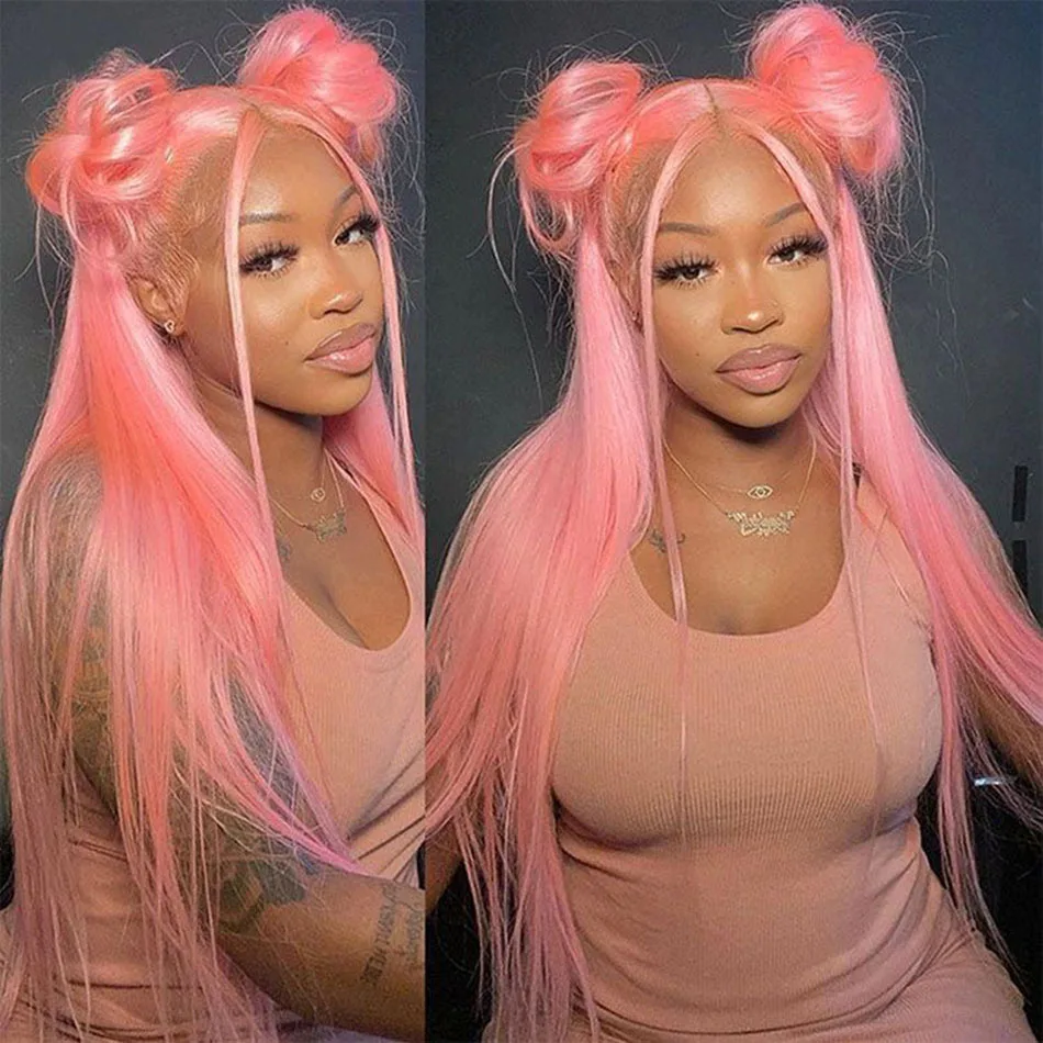 10A Barbie Pink Colored Human Hair Wigs 13x6 HD Lace Frontal Human Hair Wigs 613 Original Colored Long Straight Lace Front Wigs