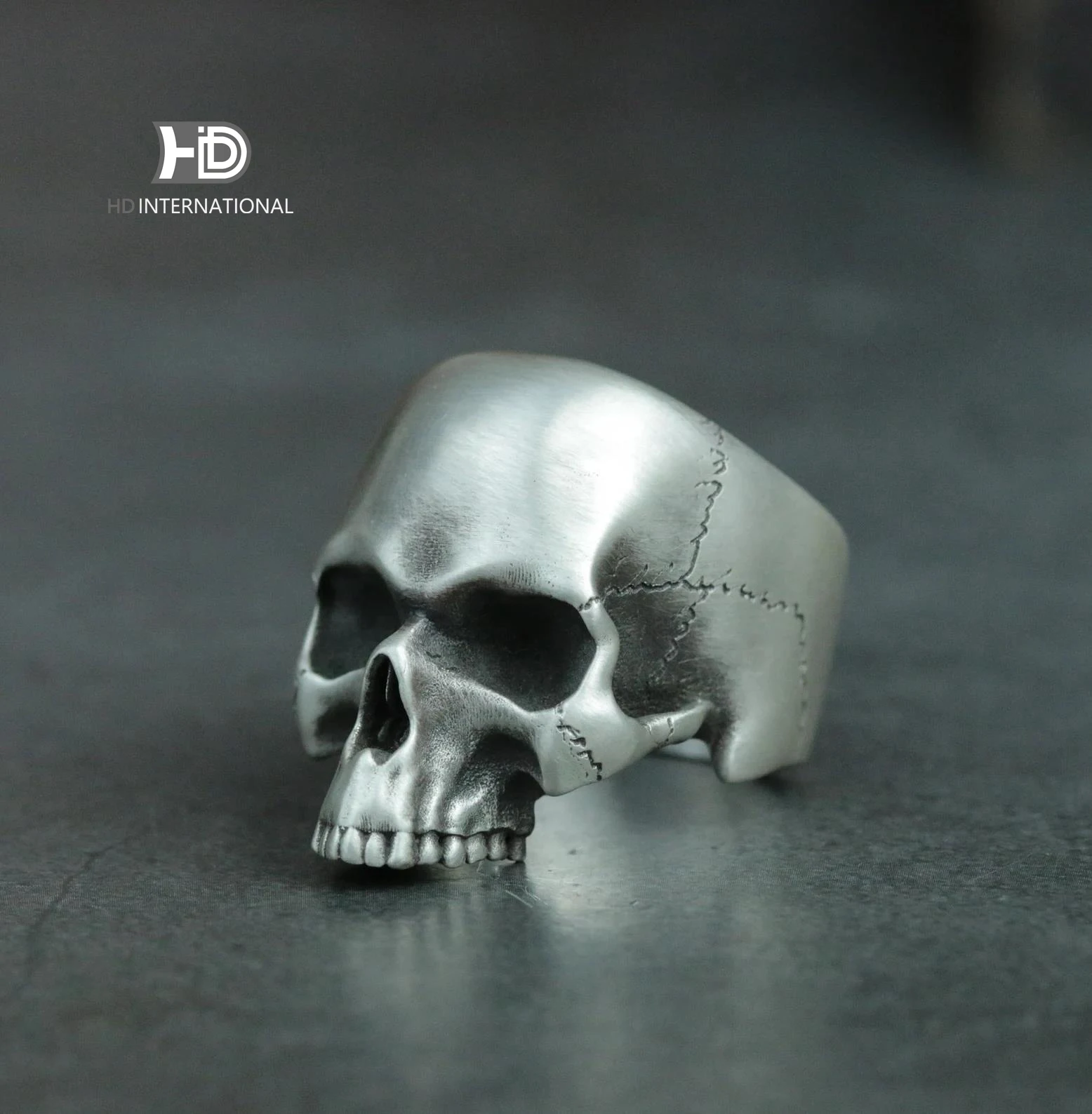 Battle-damaged skull Unique Heavy Sugar Skull Ring half jaw mens skull biker masonic Statement Brass 925 silver handmade custom