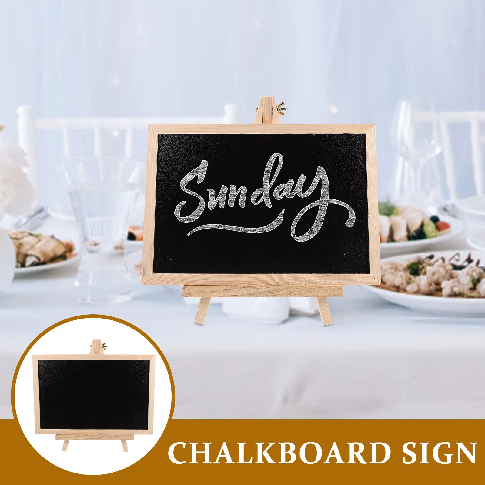 Wooden Chalkboard Sign with Sturdy Easel Stand Erasable Reusable Desktop Blackboard for Wedding Table Numbers Cafe