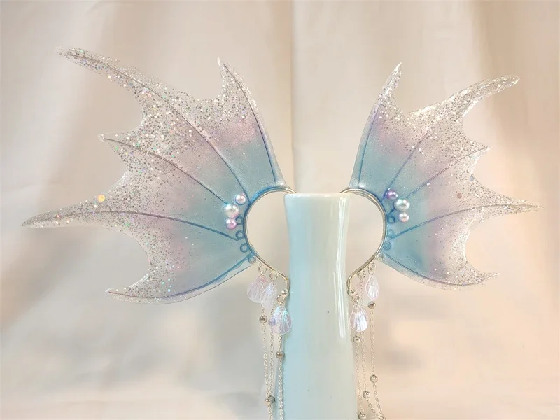 NEW Mermaid Ears COS Gradient Shark Ears Headdress Fairy Wizard Hair Accessories Shark Ears Mermaid Props Photo Cosplay 3