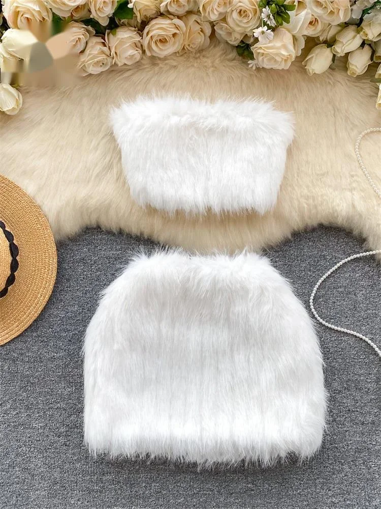 

Американский Hotsweet сексуальные комплекты из двух предметов, женский короткий топ без бретелек + облегающая мини-юбка, модные однотонные костюмы с перьями