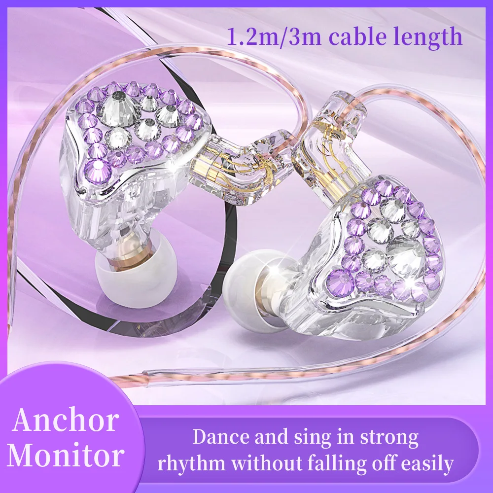 Q2 PRO HiFi Wired Earphone Diamond Face Shiny Headphones with/NO MIC Detachable In-Ear Bass Stereo Earbuds Music Monitor Headset