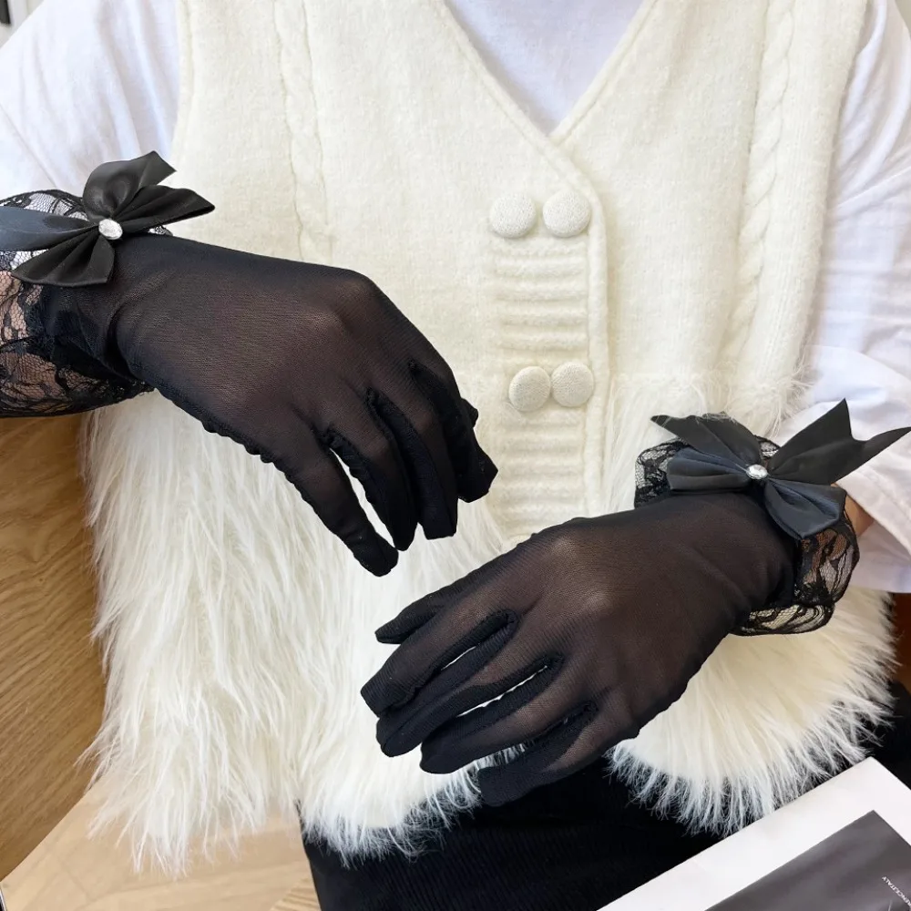 

Touch Screen Lace Gloves Anti-uv Highly Elastic Bridal Wedding Gloves Breathable Loose Riding Driving Gloves Cycling Driving