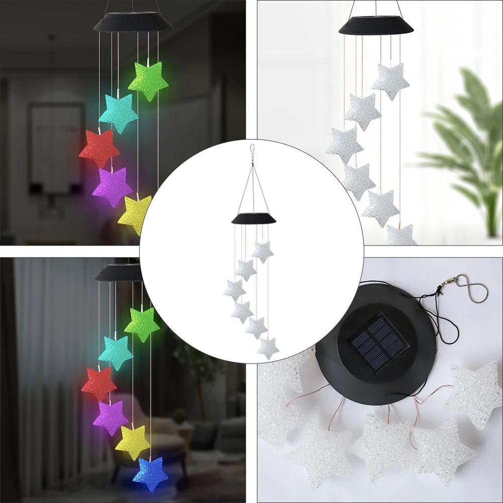 

Portable Solar Power Wind Chime Lamp Star Shape Colorful Light Romantic Night Christmas Decoration White Solar Power Light