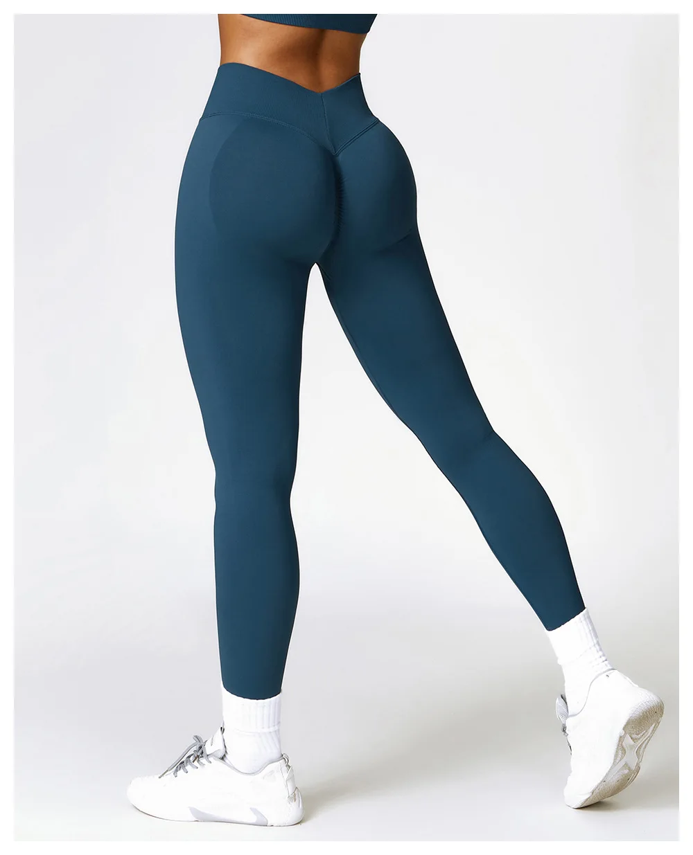 Damen-Sport-Leggings mit V-Rücken, sportlich, Fitness, Fitnessstudio, Yoga, Strumpfhosen, Scrunch-Kontrolle, Lauftraining, Workout, Leggins – Detail 4