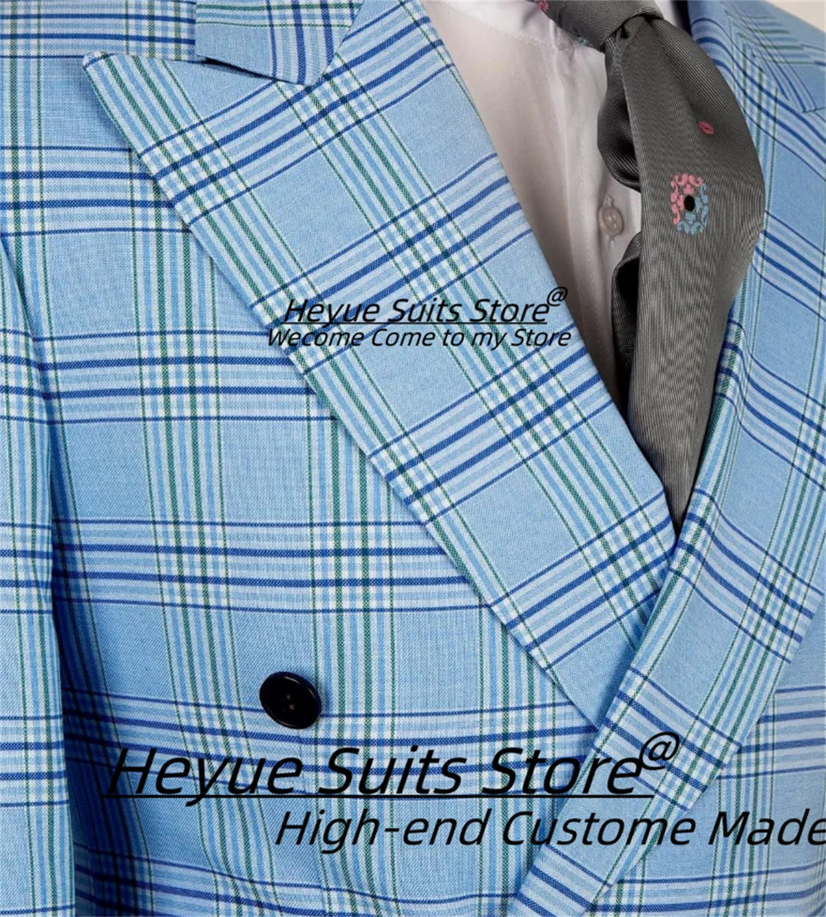 Handsome Plaid Men Suits Customized Slim Fit Double Breasted Groom Wedding Tuxedos 2 Pieces Sets Male Prom Blazers Costume Homme - Image 3