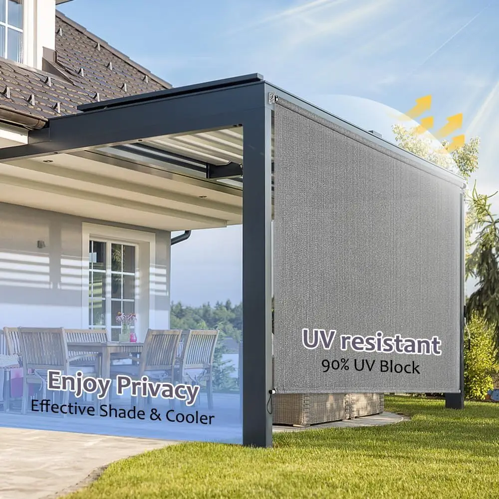 Gray 72x72 Cordless Outdoor Roll-Up Shade, 90% UV Block, Privacy Screen for Patio, Pergola, Windows