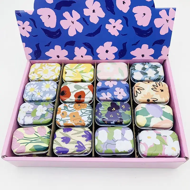 Colorful packaging lovely tin box with lid, jewelry storage box, mini iron case, small Portable candy boxes Flower pattern