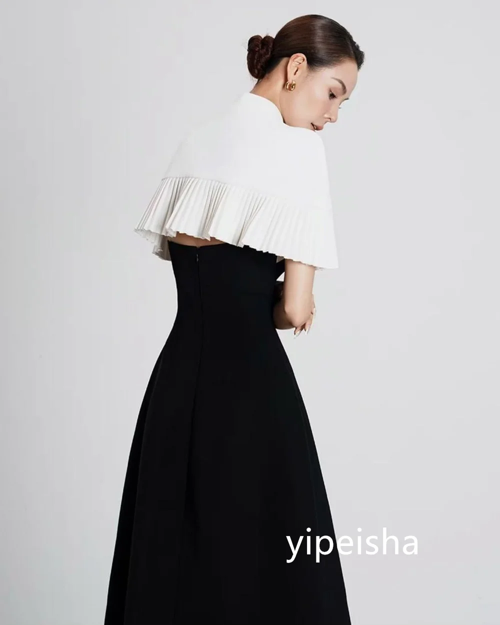 Customized Sexy Jersey Pleat A-line High Collar Midi Dresses Prom Dresses Classic Exquisite Modern Style Pastrol Unisex Chinese 