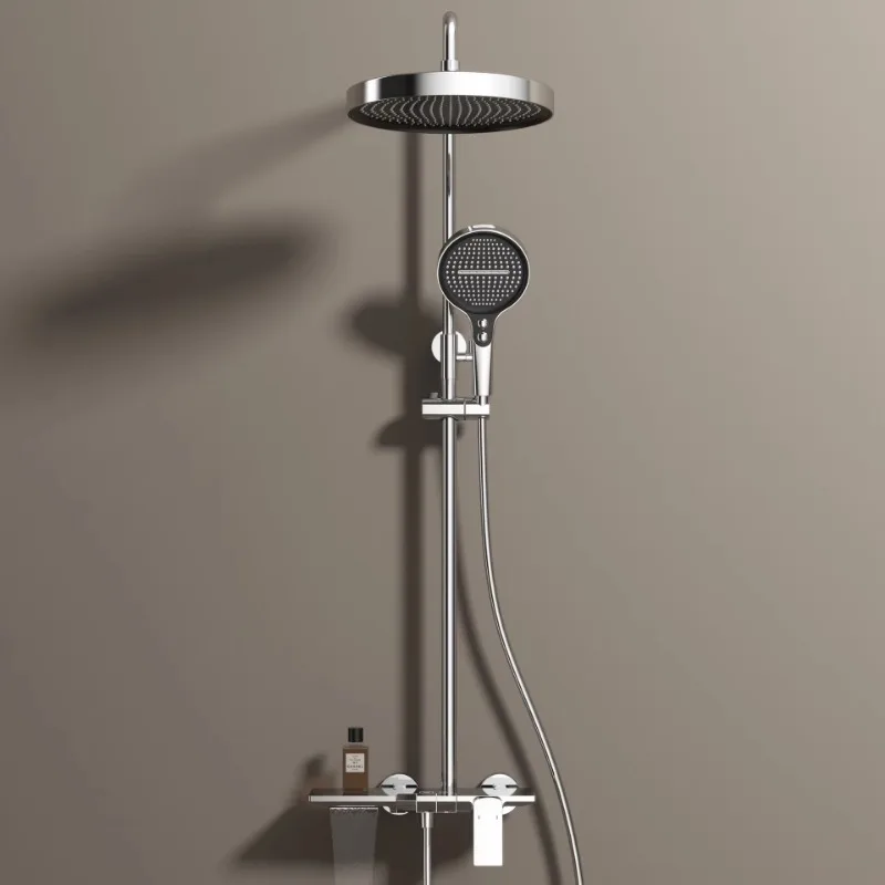 Thermostatic shower faucet set, high pressure water saving modern rain shower head, suitable for apartment and outdoor use